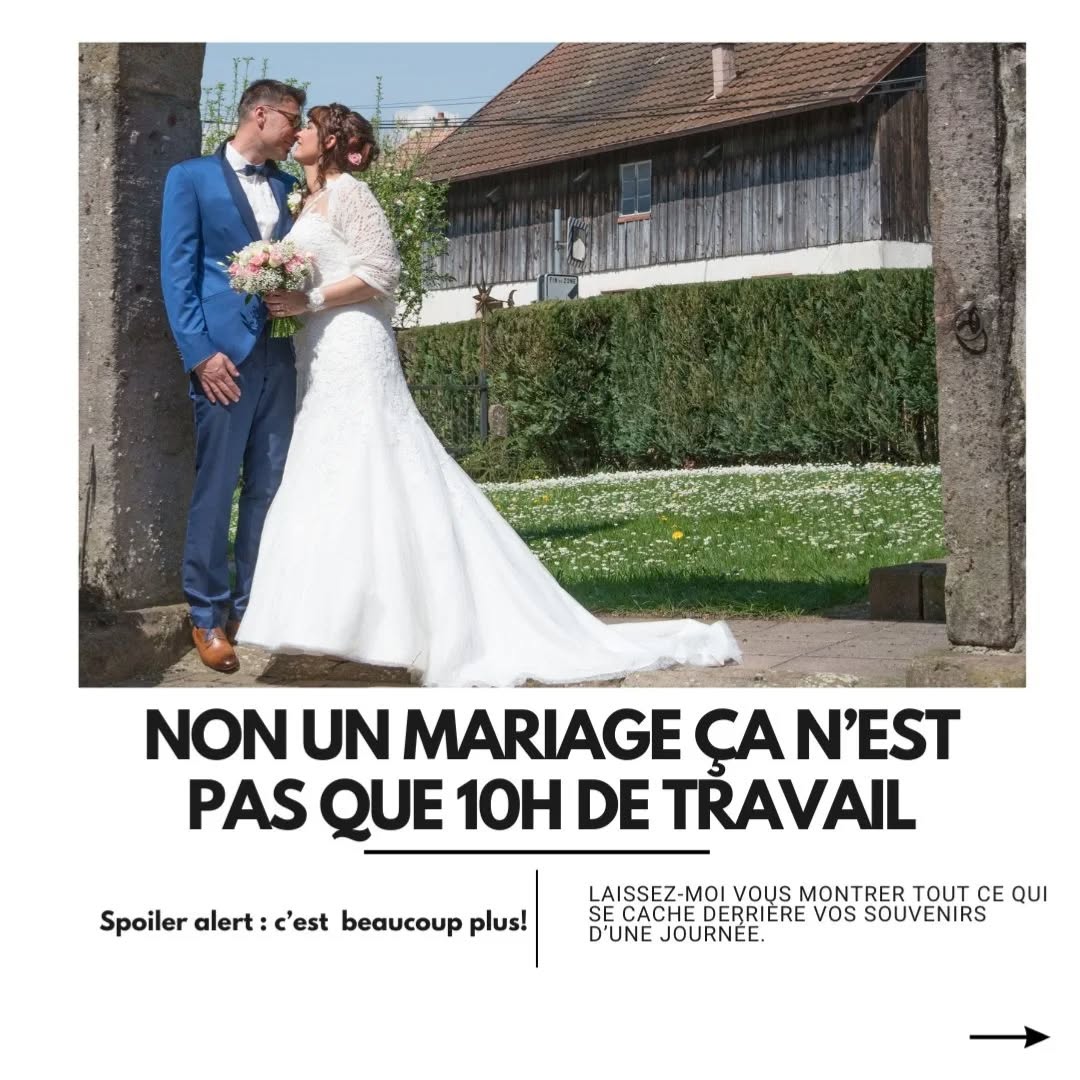 Non non, un mariage ce n’est pas “juste 10h”, vraiment... 😄

C’est être prête à chaque instant, les yeux bien ouverts, parce que la bonne photo se joue à la seconde près. Un regard, un rire, une larme… et c’est pour toujours.

C’est des années d’investissement : boîtiers, objectifs, ordinateur, logiciels, formations… tout ça pour ne rien rater de vos évènements !

Et quand la prestation s'achève (et que les derniers danseurs rentrent), commence pour moi la 2ème partie de la prestation : la retouche et la préparation de vos galeries COMPLÈTES. Et puis il y a aussi tout ce qu’on ne voit pas : les appels, contrats, prospection, l'administratif, le suivi pendant vos préparatifs...

Et comme pour toute entreprise, il y a les charges, les nuits blanches, les doutes aussi. Mais il y a SURTOUT cette ÉTINCELLE dans mon coeur quand les mariés vous remercient d'avoir immortaliser leur mariage et qu'ils  découvrent en images des instants qu'ils n'avaient même pas vu le jour J !

Alors non, ce n’est pas “juste 10h”.
C’est tout un monde qui se cache derrière chaque cliché.
Vraiment🤍

#mariage #mariagefranchecomte #mariagedoubs #bridetobe❤️   #mariage2027