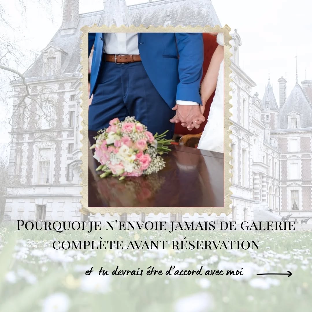 Je ne partage pas de galerie complète avant réservation, en tout cas pas en l'envoyant sur simple demande...
Pas par manque de transparence, mais parce que je tiens à préserver l'intimité des mariés qui me font confiance.

Un mariage, ce sont aussi des proches, des enfants, des instants très personnels.
Et tout le monde n’a pas donné son accord pour une diffusion en ligne !

Alors si tu veux découvrir mon travail, je peux te le présenter autour d'un café ☕ (et éventuellement d'une crêpe team gourmande !), ou en visio si vraiment on ne peut pas faire autrement.

C’est un choix de cœur : protéger votre vie privée, même si cela me ferme parfois des portes, j'assume totalement mon choix ! 🤍 

#photographemariage #photographebesancon #mariagefrance #vieprivee #photographefranchecomte